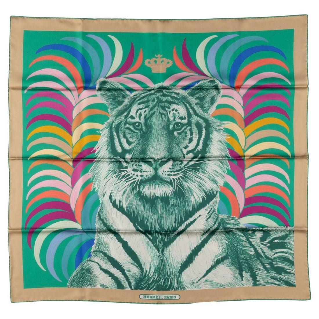 Hermes Tigre Royal Double Face Scarf 35in Silk Twill: Hermes Tigre Royal Double Face Scarf 35in Silk Twill Experience the elegance of the Hermes "Tigre Royal" Double Face Scarf, a stunning piece designed by Christiane Vauzelles. Crafted from 100% silk tw