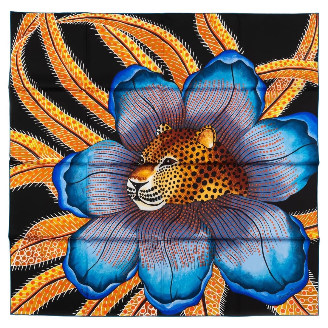 Hermes Baobab Silk Scarf Black Blue 35 in Collectible France: Hermes Baobab Silk Scarf Black Blue 35 in Collectible France Discover a stunning collectible from Hermes - the black and blue "Baobab" silk scarf. This exquisite piece features hand-rolled edges and m