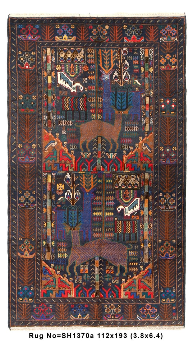 4' x 6' Handmade Wool Afghan Rug with Exotic Animal Design: 4' x 6' Handmade Wool Afghan Rug with Exotic Animal Design This 4' x 6' Exotic Tribal Pictorial Handmade Wool Afghan Rug is a stunning representation of tradition and artistry, featuring vividly depic