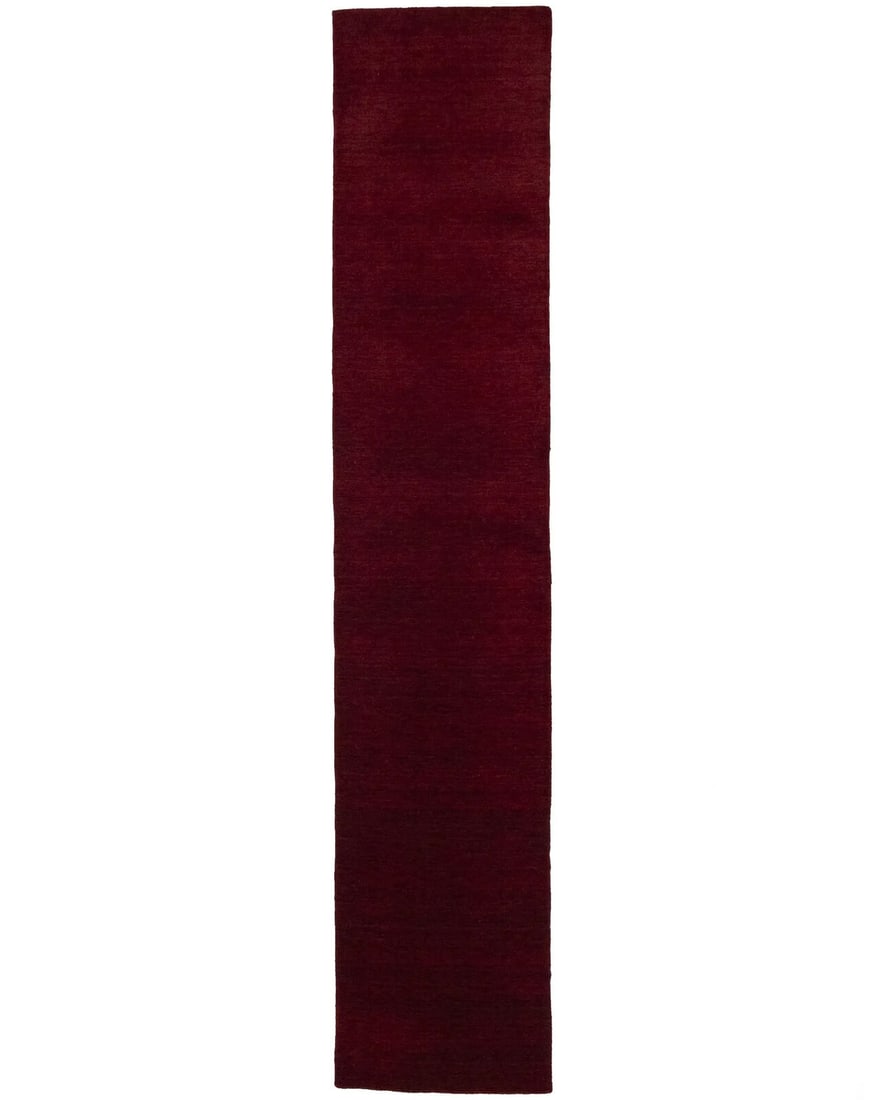 Maroon Red Hand-Loomed Wool Runner Rug 2'9 x 11'10 Modern Design: Maroon Red Hand-Loomed Wool Runner Rug 2'9 x 11'10 Modern Design Enhance your living space with this exquisite Maroon Red Solid Design Hand-Loomed Gabbeh Wool Runner Rug. Measuring 2'9" x 11'10", this