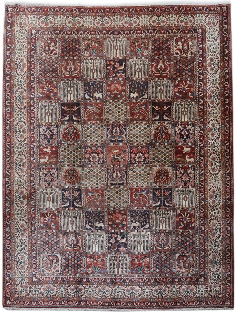 Exquisite 10.6 x 13.11 Handmade Persian Bakhtiari Rug Multi Color Wool: Exquisite 10.6 x 13.11 Handmade Persian Bakhtiari Rug Multi Color Wool Transform your living space with this exquisite 10.6 x 13.11 Multi Color Handmade Persian Bakhtiari Rug. Handcrafted by skilled P