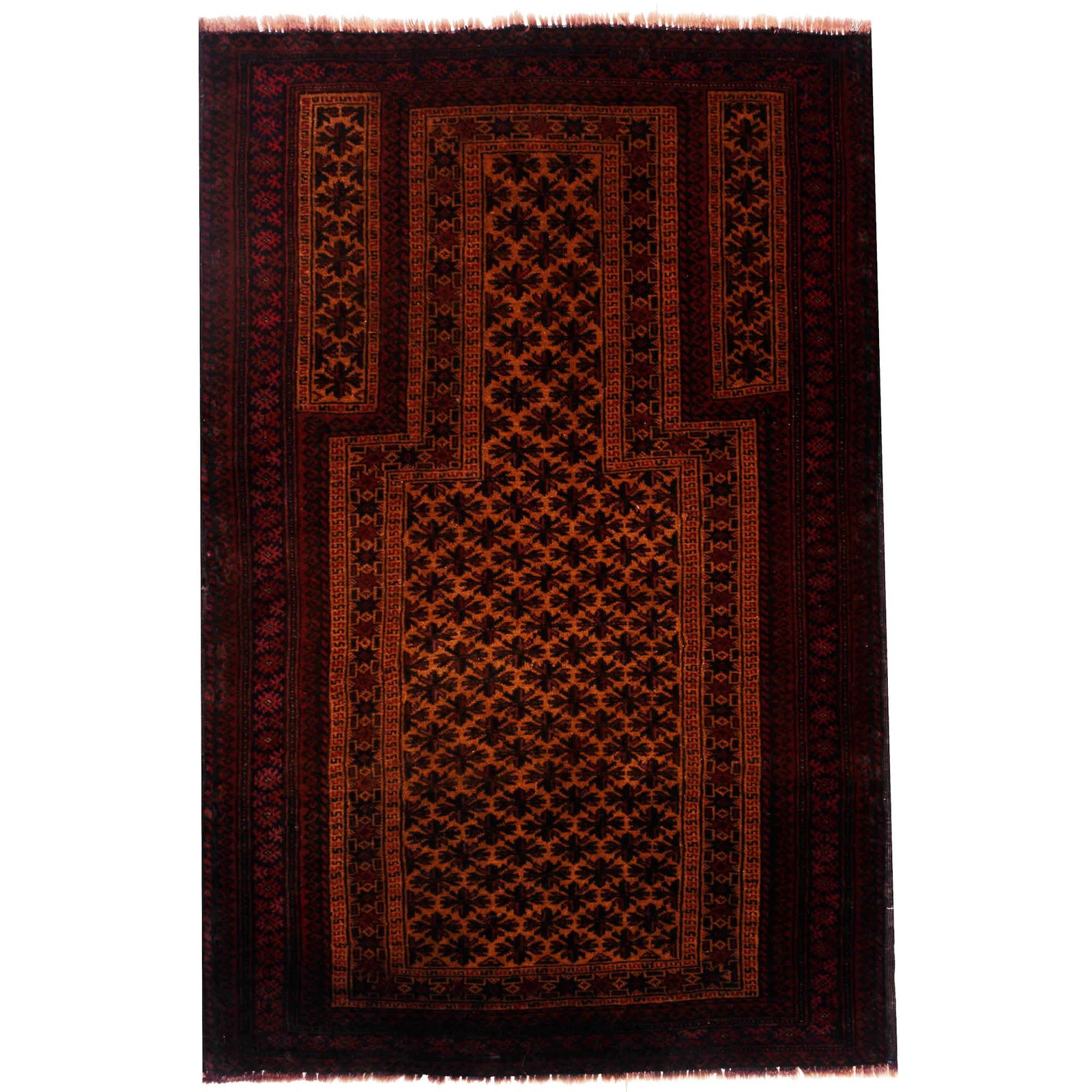 Handmade Afghan Tribal Wool Rug 2'10 x 4'1 Marigold Orange: Handmade Afghan Tribal Wool Rug 2'10 x 4'1 Marigold Orange Discover the beauty of this Afghan Handmade Prayer Tribal Wool Rug, expertly crafted by Afghan refugees in the Peshawar region of Pakistan. T