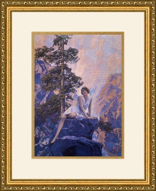 Maxfield Parrish Solitude Custom Framed Lithograph Print 14.5 x 18: Maxfield Parrish Solitude Custom Framed Lithograph Print 14.5 x 18 Maxfield Parrish's 'Solitude' is a stunning custom gallery framed print that captures a fantasy landscape featuring figures. This bea