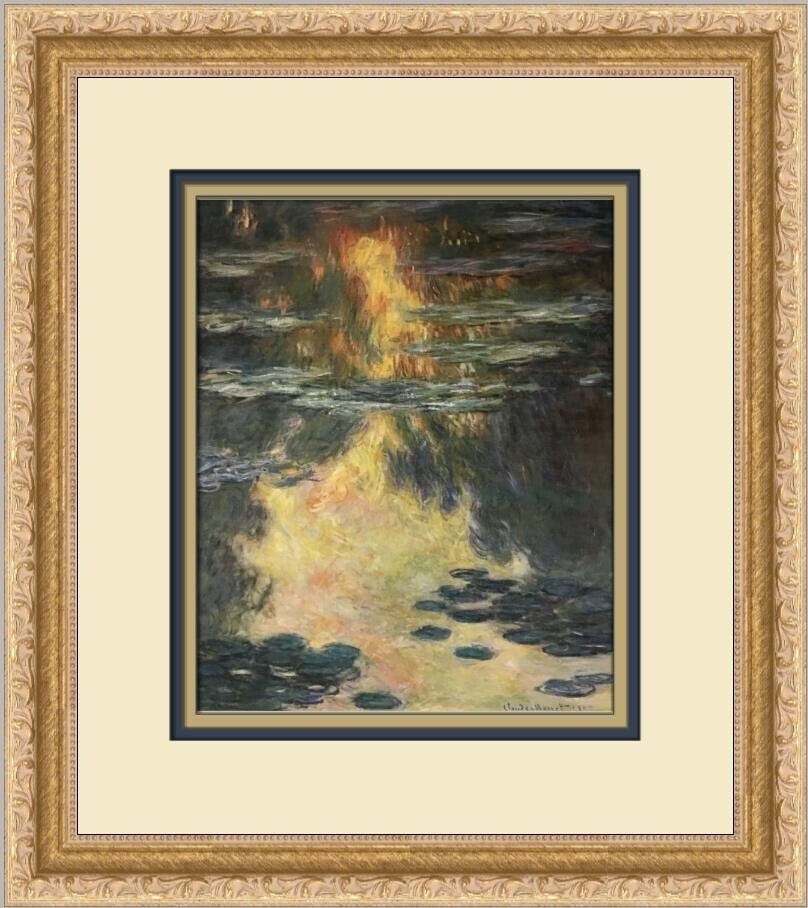 Claude Monet Water Lilies I Matted Framed Print 15 x 13: Claude Monet Water Lilies I Matted Framed Print 15 x 13 This exquisite custom framed print features Claude Monet's renowned work, "Water Lilies I." It showcases the artist's signature Impressionism Re
