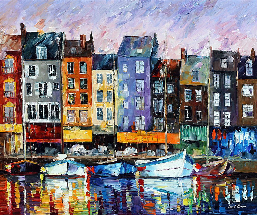 Limited Edition 1/25 Harbor Honfleur Canvas by Leonid Afremov 91x110cm: Limited Edition 1/25 Harbor Honfleur Canvas by Leonid Afremov 91x110cm This limited edition giclee artwork titled "Harbor Honfleur - Normandie" is hand-painted by the renowned artist Leonid Afremov. T