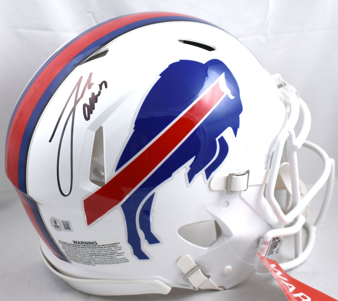 Josh Allen Autographed Buffalo Bills Full-Size Speed Helmet Beckett: Josh Allen Autographed Buffalo Bills Full-Size Speed Helmet Beckett Celebrate your admiration for Josh Allen with this autographed Buffalo Bills full-size Speed authentic helmet. This original helmet 