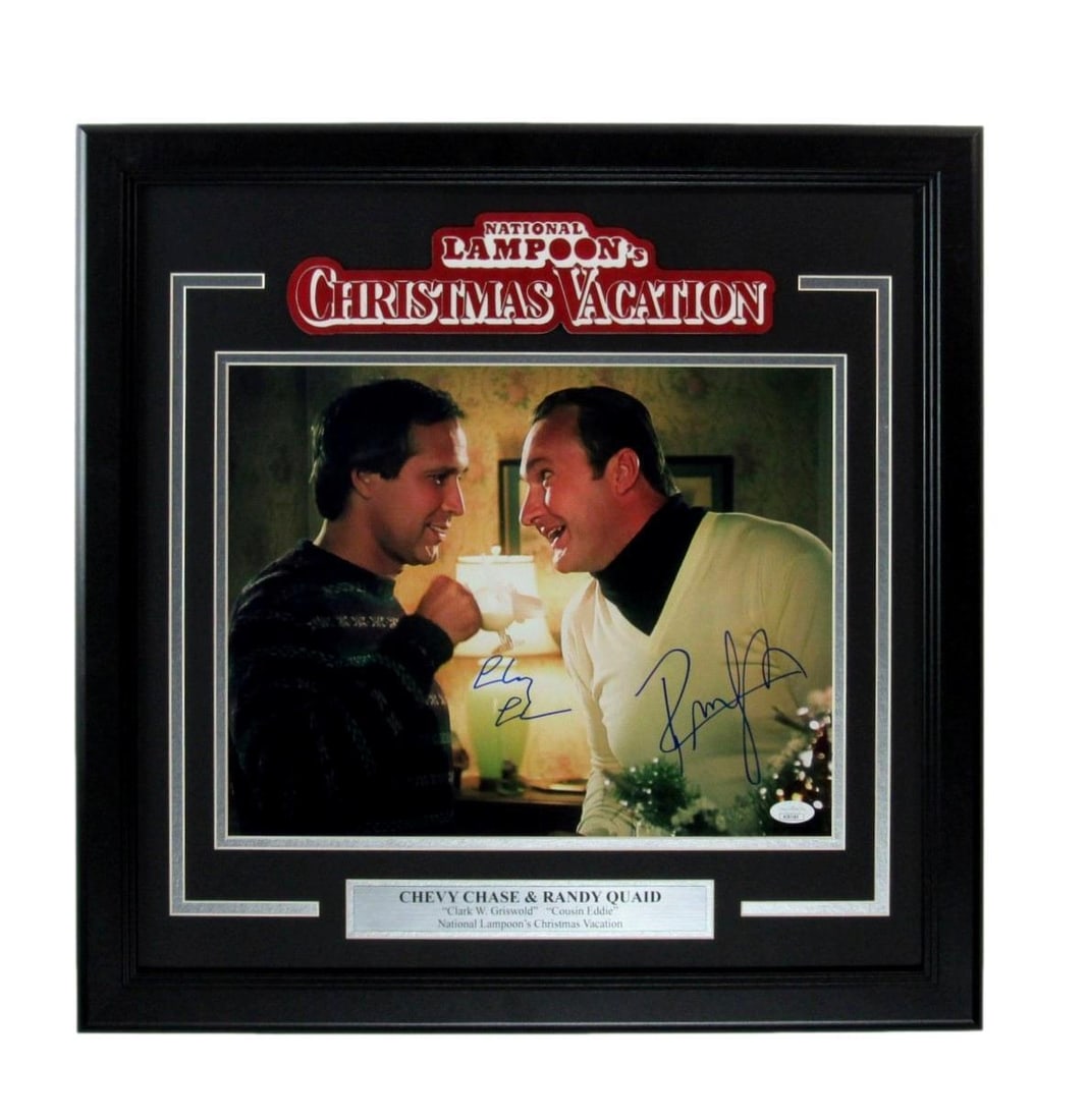 Chevy Chase Randy Quaid Signed 11x14 Christmas Vacation Photo Framed JSA: Chevy Chase Randy Quaid Signed 11x14 Christmas Vacation Photo Framed JSA This framed 11x14 photo features the iconic scene from "Christmas Vacation" with autographs from Chevy Chase and Randy Quaid. T
