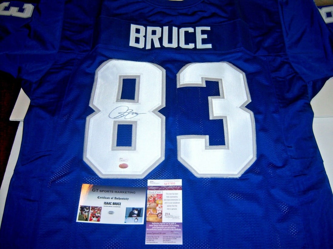 Isaac Bruce Signed Jersey Memphis Tigers Rams HOF JSA COA: Isaac Bruce Signed Jersey Memphis Tigers Rams HOF JSA COA This authentic Isaac Bruce jersey is a must-have for any football fan and collector. Signed by the Hall of Famer himself, this jersey represen
