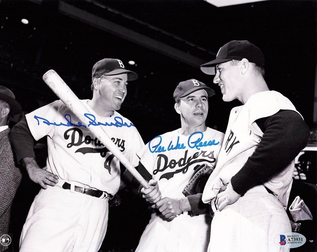 Duke Snider Pee Wee Reese Signed 8x10 Photo Beckett Graded 10 Dodgers: Duke Snider Pee Wee Reese Signed 8x10 Photo Beckett Graded 10 Dodgers Celebrate baseball history with this stunning signed 8x10 photo featuring Hall of Famers Duke Snider and Pee Wee Reese of the Broo