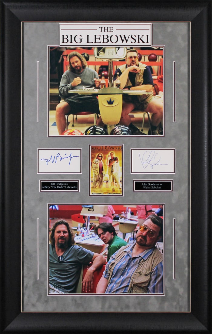 The Big Lebowski Signed Photo Display by Jeff Bridges & John Goodman Beckett Authenticated: The Big Lebowski Signed Photo Display by Jeff Bridges & John Goodman Beckett Authenticated This stunning framed display features a signed photograph from the iconic film "The Big Lebowski," autographe