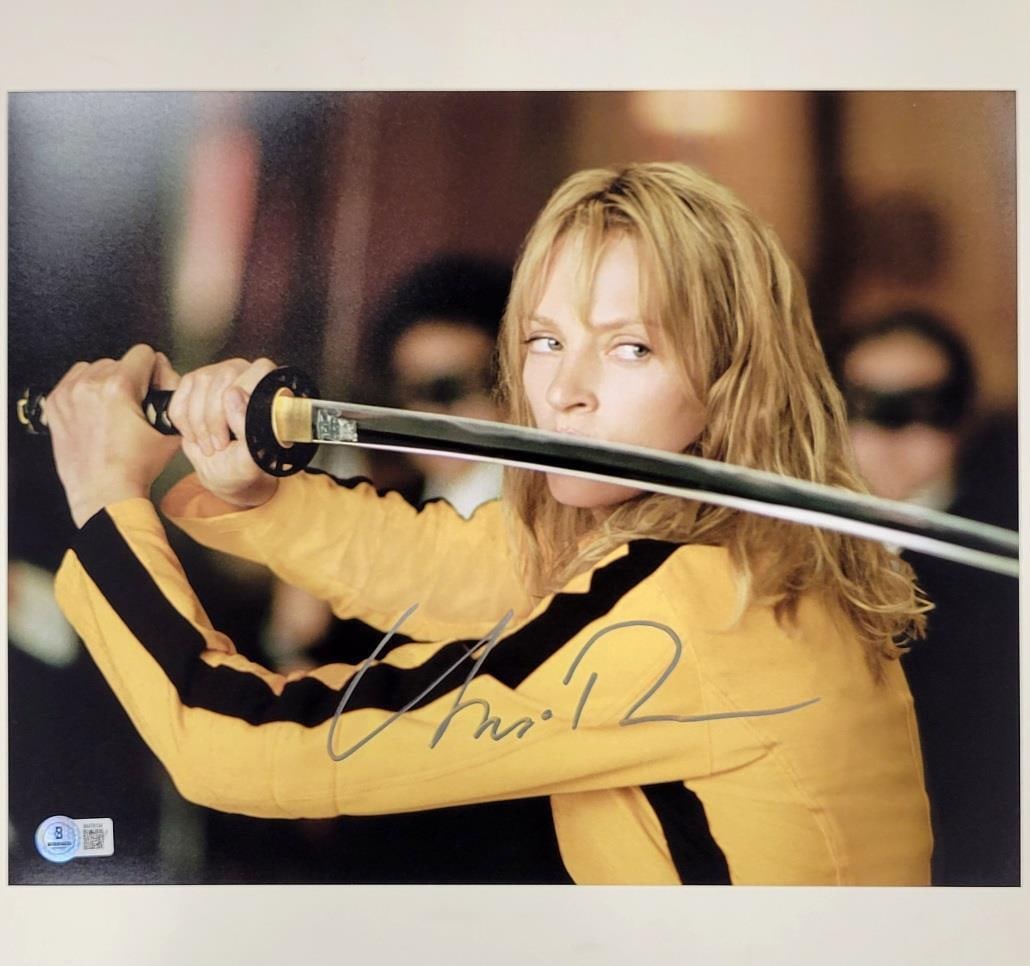 Uma Thurman Kill Bill 11x14 Signed Photo Beckett Authenticated: Uma Thurman Kill Bill 11x14 Signed Photo Beckett Authenticated This is an original 11x14 photograph of Uma Thurman from the iconic movie Kill Bill, featuring her authentic autograph. The item is pre-o