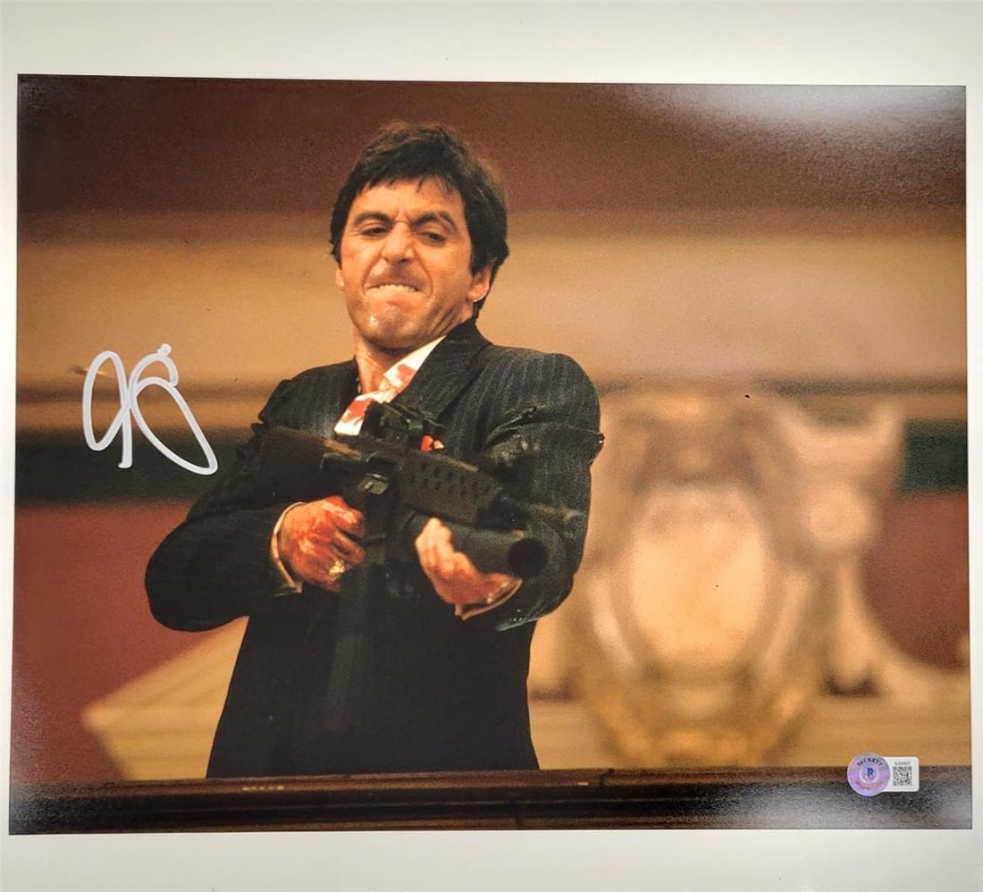 Al Pacino Signed Scarface 11x14 Photo Beckett Authenticated: Al Pacino Signed Scarface 11x14 Photo Beckett Authenticated This is an original 11x14 photograph from the iconic movie Scarface, personally signed by legendary actor Al Pacino. The autograph has been 