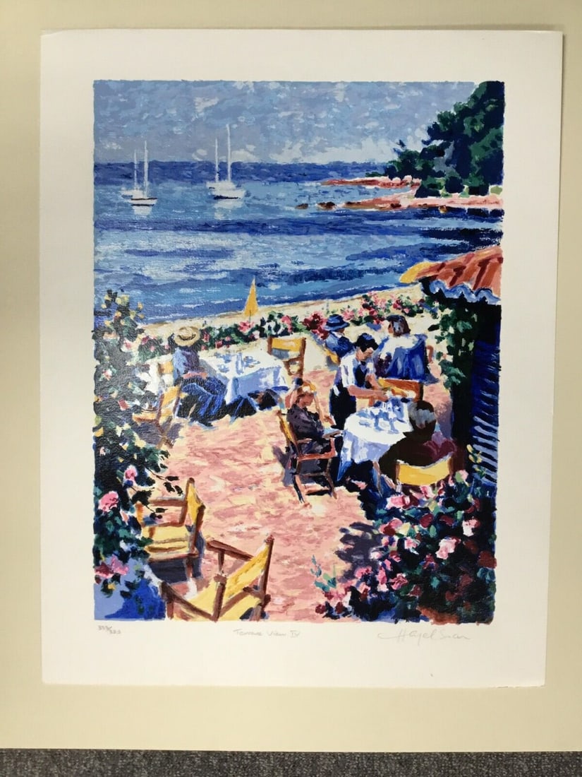 Hazel Soan Terrace View IV 1986 Signed Limited Edition Serigraph 24x19: Hazel Soan Terrace View IV 1986 Signed Limited Edition Serigraph 24x19 Discover the exquisite "Terrace View IV," a striking serigraph by renowned artist Hazel Soan. This signed and numbered limited ed