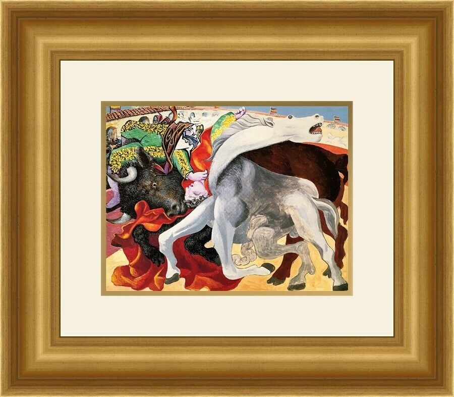 Pablo Picasso Bullfight Death of the Toreador Framed Lithograph 20.5x23.5: Pablo Picasso Bullfight Death of the Toreador Framed Lithograph 20.5x23.5 This custom gallery framed print features Pablo Picasso's "Bullfight: Death of the Toreador". The artwork is an offset lithogr