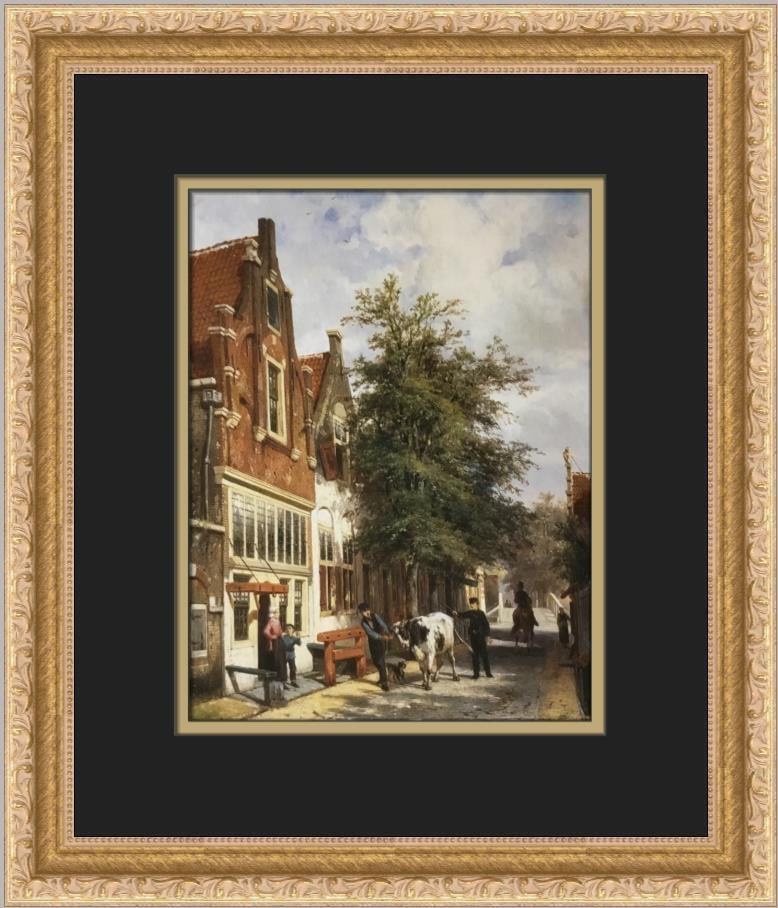 Cornelis Springer Town Folks Monnickendam Custom Framed Lithograph 14 x 13: Cornelis Springer Town Folks Monnickendam Custom Framed Lithograph 14 x 13 This exquisite custom framed print titled "Town Folks Monnickendam" by artist Cornelis Springer captures the essence of reali