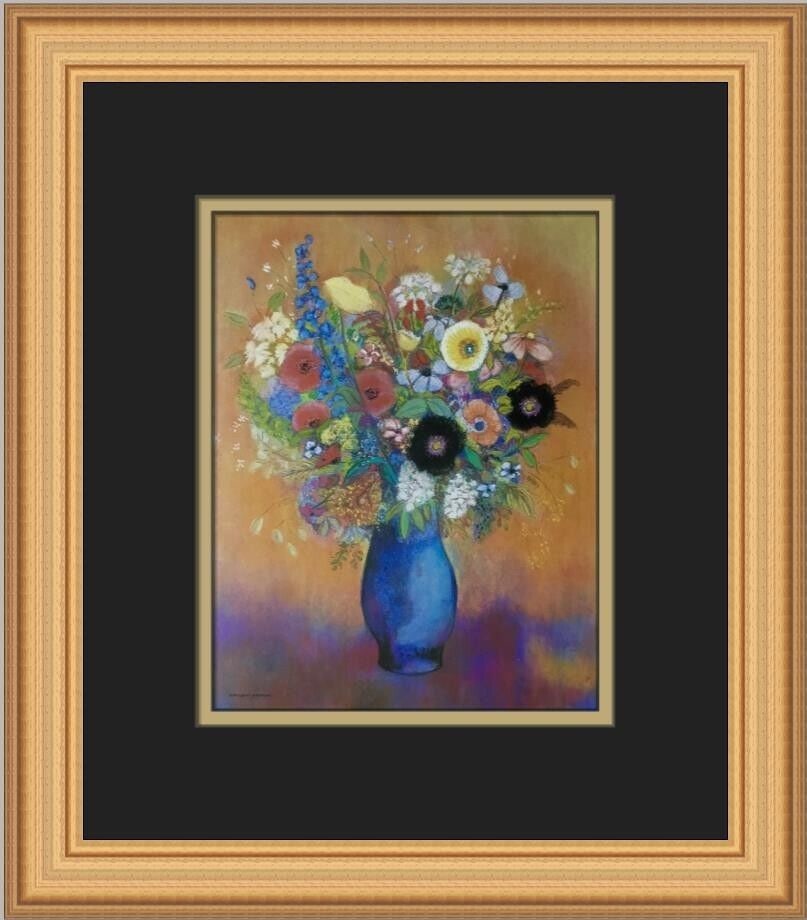 Odilon Redon Flowers in a Blue Vase Custom Framed Art Print 14 x 12: Odilon Redon Flowers in a Blue Vase Custom Framed Art Print 14 x 12 This stunning print by Odilon Redon, titled 'Flowers in a Blue Vase', captures the beauty of symbolism in art. Measuring 12 in x 14