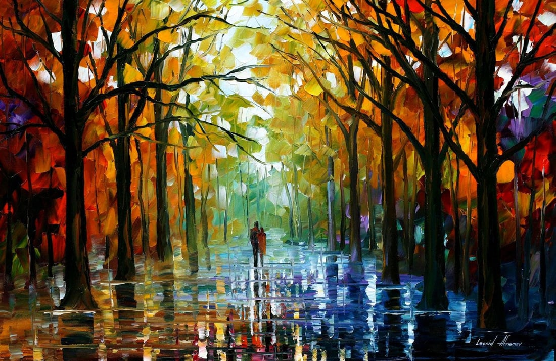 Fall Date Limited Edition 1/25 Canvas by Leonid Afremov 91x137cm: Fall Date Limited Edition 1/25 Canvas by Leonid Afremov 91x137cm Experience the vibrant beauty of "Fall Date," a limited edition giclee artwork hand-painted by Leonid Afremov. This exquisite piece is