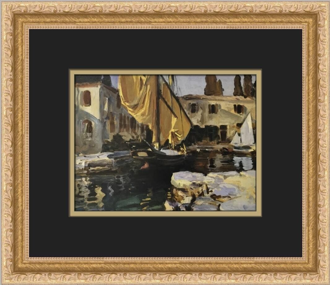 John Singer Sargent Boat with Golden Sail Print Framed 14 x 12: John Singer Sargent Boat with Golden Sail Print Framed 14 x 12 This stunning custom framed print, titled "Boat with the Golden Sail San Vigilio," showcases the exquisite artistry of John Singer Sargen