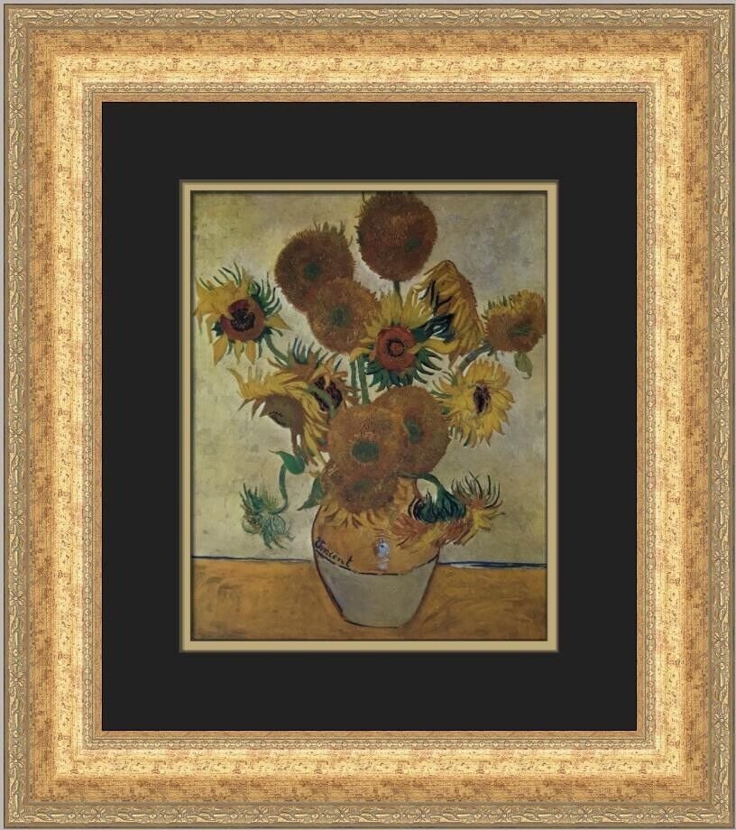 Vincent Van Gogh Still Life with Fourteen Sunflowers Framed Print 20 x 17: Vincent Van Gogh Still Life with Fourteen Sunflowers Framed Print 20 x 17 This stunning custom framed print features Vincent Van Gogh's iconic work, "Still Life with Vase of Fourteen Sunflowers." This