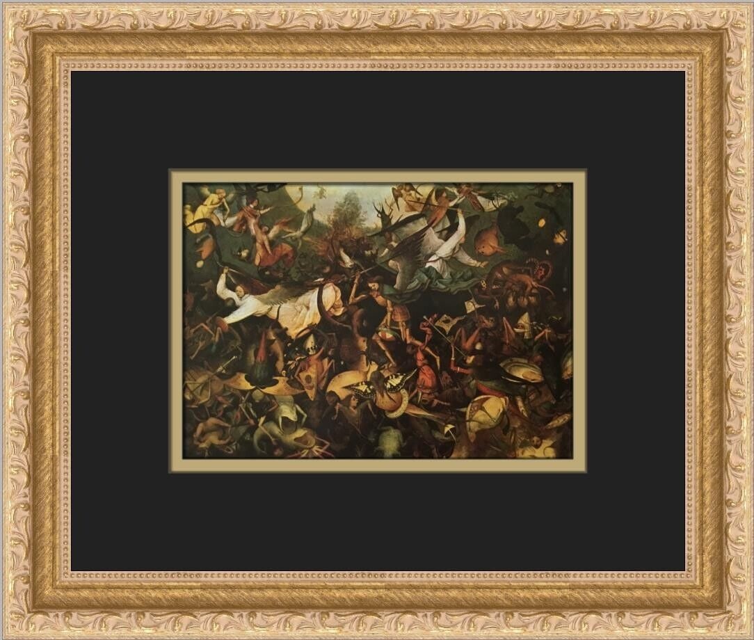 Pieter Bruegel The Fall of the Rebel Angels Custom Framed 11 x 13 Print: Pieter Bruegel The Fall of the Rebel Angels Custom Framed 11 x 13 Print This custom framed print features Pieter Bruegel's renowned artwork, "The Fall of the Rebel Angels." Measuring 11 in. x 13 in.,