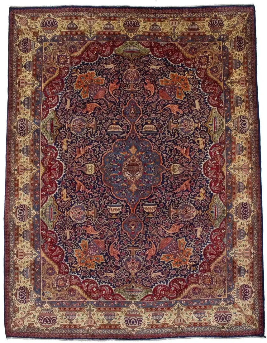 Handmade Vintage Oriental Pictorial Rug 9'7 x 12'7 Wool Traditional Home Decor: Handmade Vintage Oriental Pictorial Rug 9'7 x 12'7 Wool Traditional Home Decor Enhance your living space with this exquisite Handmade Vintage Oriental Rug, featuring a striking pictorial design in ric