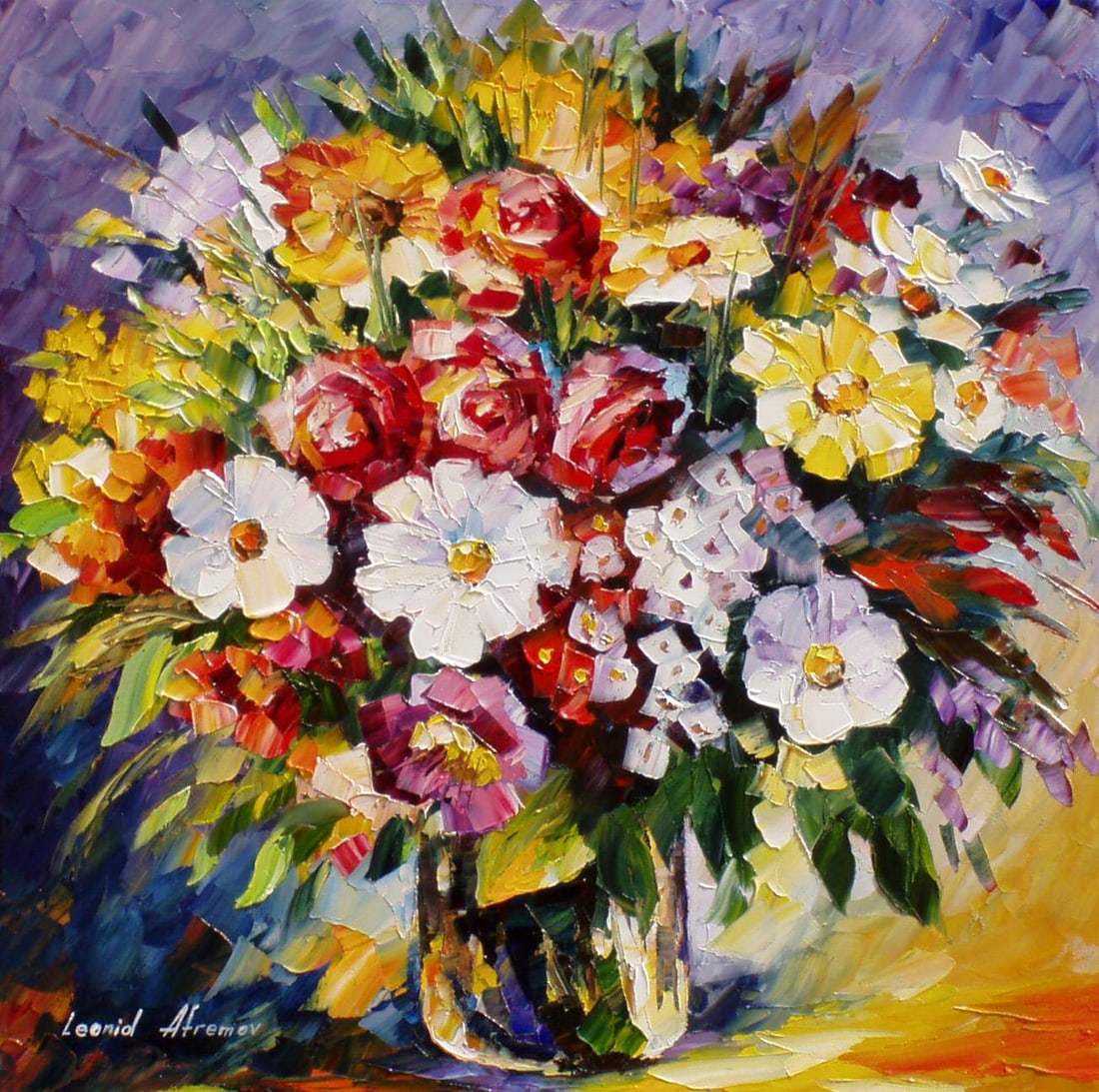 Gift-Flowers Limited Edition 1/25 Canvas by Leonid Afremov: Gift-Flowers Limited Edition 1/25 Canvas by Leonid Afremov This stunning limited edition giclee artwork titled 'Gift-Flowers' is hand-painted by the renowned artist Leonid Afremov. With an exclusive r