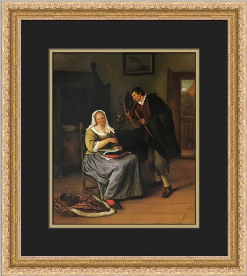 Jan Steen The Suitor Custom Framed Print 17 x 15 Realism Art: Jan Steen The Suitor Custom Framed Print 17 x 15 Realism Art This custom framed print titled 'The Suitor' by Jan Steen showcases the artist's renowned Realism style. Measuring 17 in. height by 15 in.