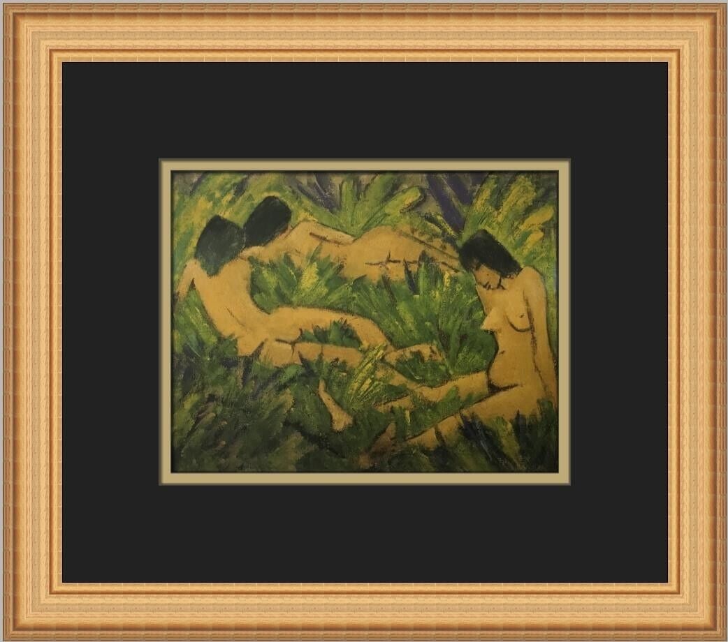 Otto Mueller Nude Girls in Grass Custom Framed Art Print 12 x 14: Otto Mueller Nude Girls in Grass Custom Framed Art Print 12 x 14 This exquisite custom framed print features Otto Mueller's captivating artwork titled "Nude Girls in Grass," showcasing a stunning expr