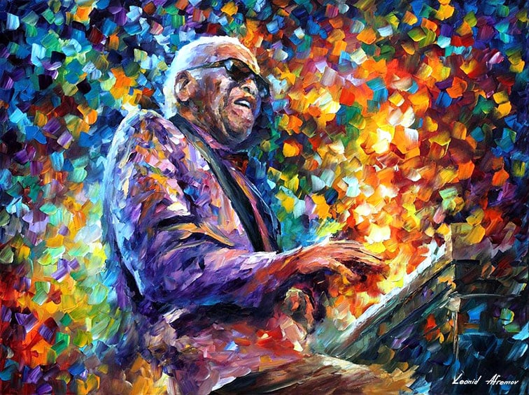 Ray Charles 5 Limited Edition 1/25 Giclee by Leonid Afremov Canvas Art: Ray Charles 5 Limited Edition 1/25 Giclee by Leonid Afremov Canvas Art This limited edition giclee artwork titled "Ray Charles 5" by Leonid Afremov is a stunning hand-painted piece, part of an exclusi