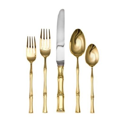 Ricci Bamboo Gold D'Oro 20pc Stainless Steel Flatware Set for 4: Ricci Bamboo Gold D'Oro 20pc Stainless Steel Flatware Set for 4 Elevate your dining experience with the Bamboo Gold D'Oro Flatware Set by Ricci, designed for service for four. This exquisite 20-piece 