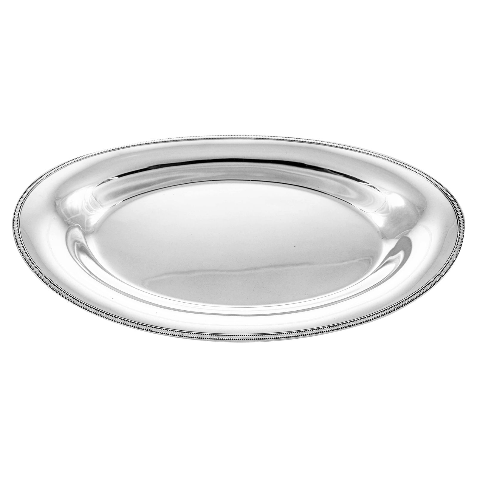 Sterling Silver Breadbasket: Sterling Silver Breadbasket This elegant oval-shaped breadbasket or cookie tray, crafted from sterling silver, combines functionality with timeless design. The ribbed pattern along the edge adds a sop