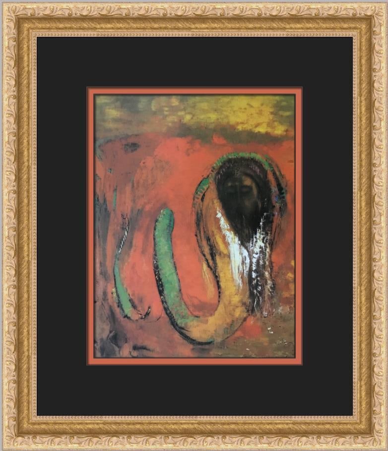 Odilon Redon Head Of Christ and Snake Custom Framed Print 14 x 13: Odilon Redon Head Of Christ and Snake Custom Framed Print 14 x 13 This stunning custom framed print titled 'Head Of Christ and Snake' by Odilon Redon showcases a captivating portrayal of religious the