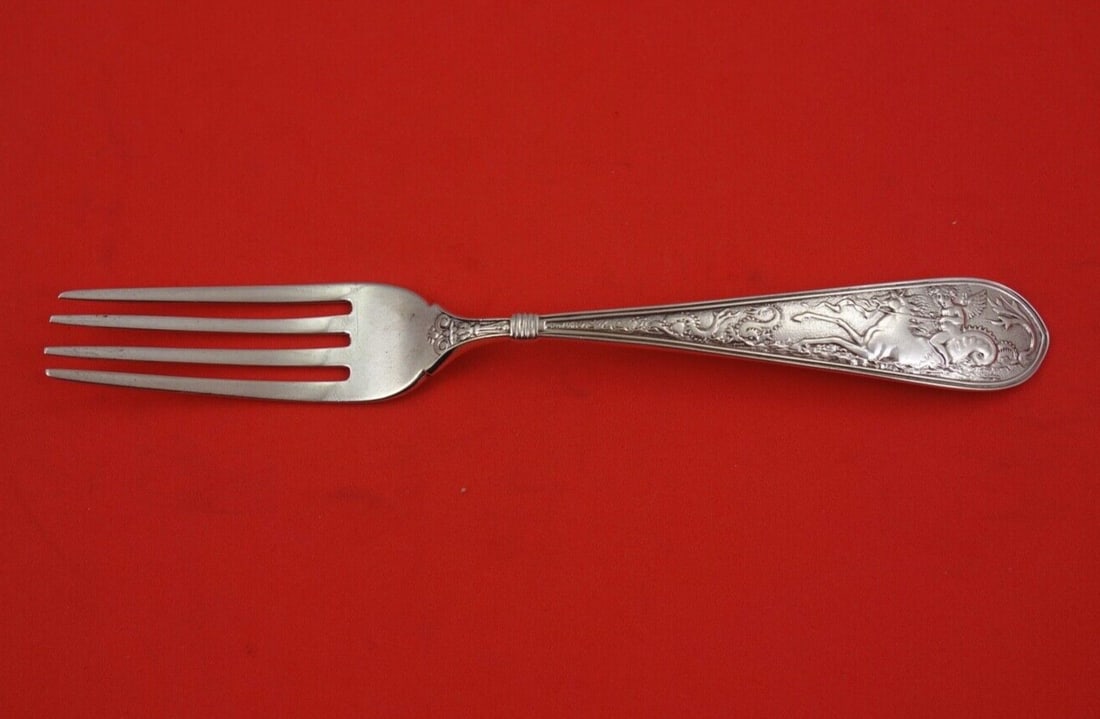 George Sharp 6 Inch Sterling Silver Fork Egyptian Motif Design: George Sharp 6 Inch Sterling Silver Fork Egyptian Motif Design This striking pastry fork features the elegant Egyptian Motif pattern, crafted from high-quality sterling silver by George Sharp. Measuri