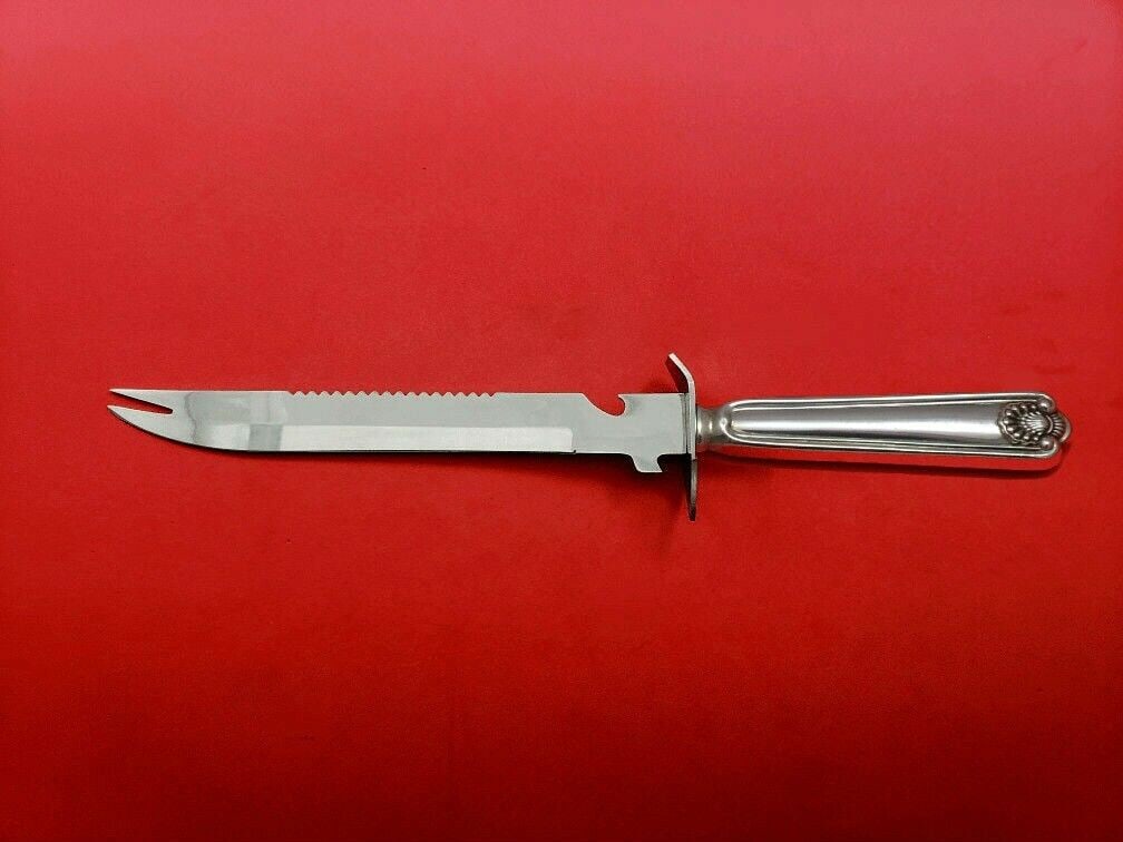 Frank Smith Fiddle Shell Sterling Silver Ham Slice 11 1/2 Custom Knife: Frank Smith Fiddle Shell Sterling Silver Ham Slice 11 1/2 Custom Knife This exquisite ham slice, crafted by renowned maker Frank Smith, showcases the elegant Fiddle Shell pattern. Made from high-quali