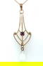 Victorian 10k Gold Lavaliere Pendant with Purple Glass and Faux Pearl