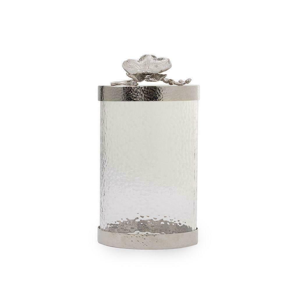 Michael Aram White Orchid Canister 10in Nickel Plate Glass 111867: Michael Aram White Orchid Canister 10in Nickel Plate Glass 111867 This stunning Medium White Orchid Kitchen Canister by Michael Aram beautifully captures the ethereal essence of the orchid flower. Wit