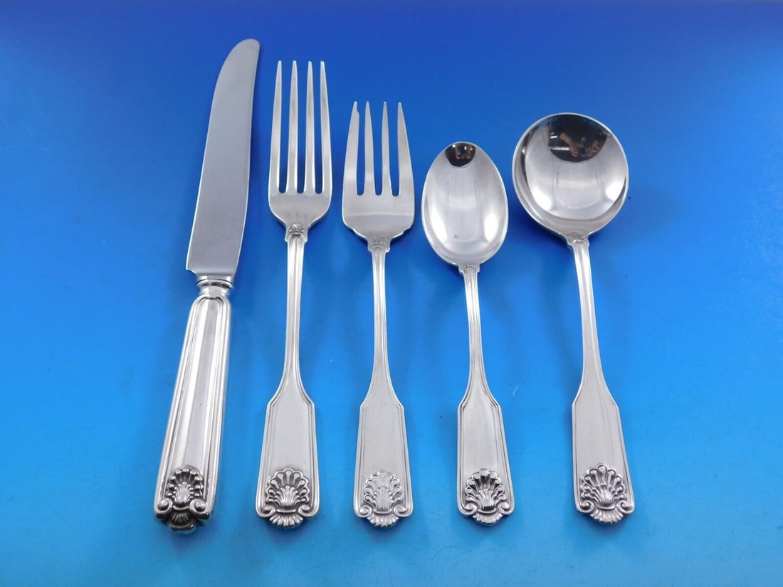 Frank Smith Fiddle Shell Sterling Silver Flatware Set 54 Pieces Service for 8: Frank Smith Fiddle Shell Sterling Silver Flatware Set 54 Pieces Service for 8 Introducing the exquisite Fiddle Shell flatware set by Frank Smith, crafted from sterling silver. This elegant set is desi