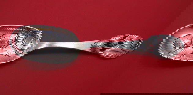 Carl Nielsen Sterling Silver Berry Spoon 10 Inch Embossed Strawberries: Carl Nielsen Sterling Silver Berry Spoon 10 Inch Embossed Strawberries This exquisite Danish Sterling Silver Berry Spoon by Carl Nielsen features a beautifully embossed design of strawberries in a bow