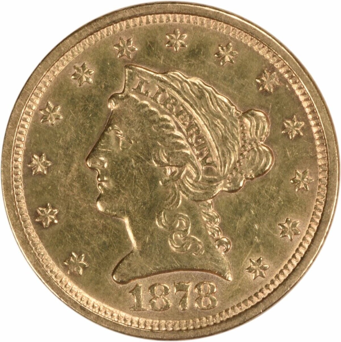 1878-S $2.50 Gold Liberty Head Coin AU Uncertified San Francisco Mint: 1878-S $2.50 Gold Liberty Head Coin AU Uncertified San Francisco Mint This 1878-S $2.50 Gold Liberty Head coin is a remarkable piece from the San Francisco mint, embodying the elegance of pre-1933 Ame
