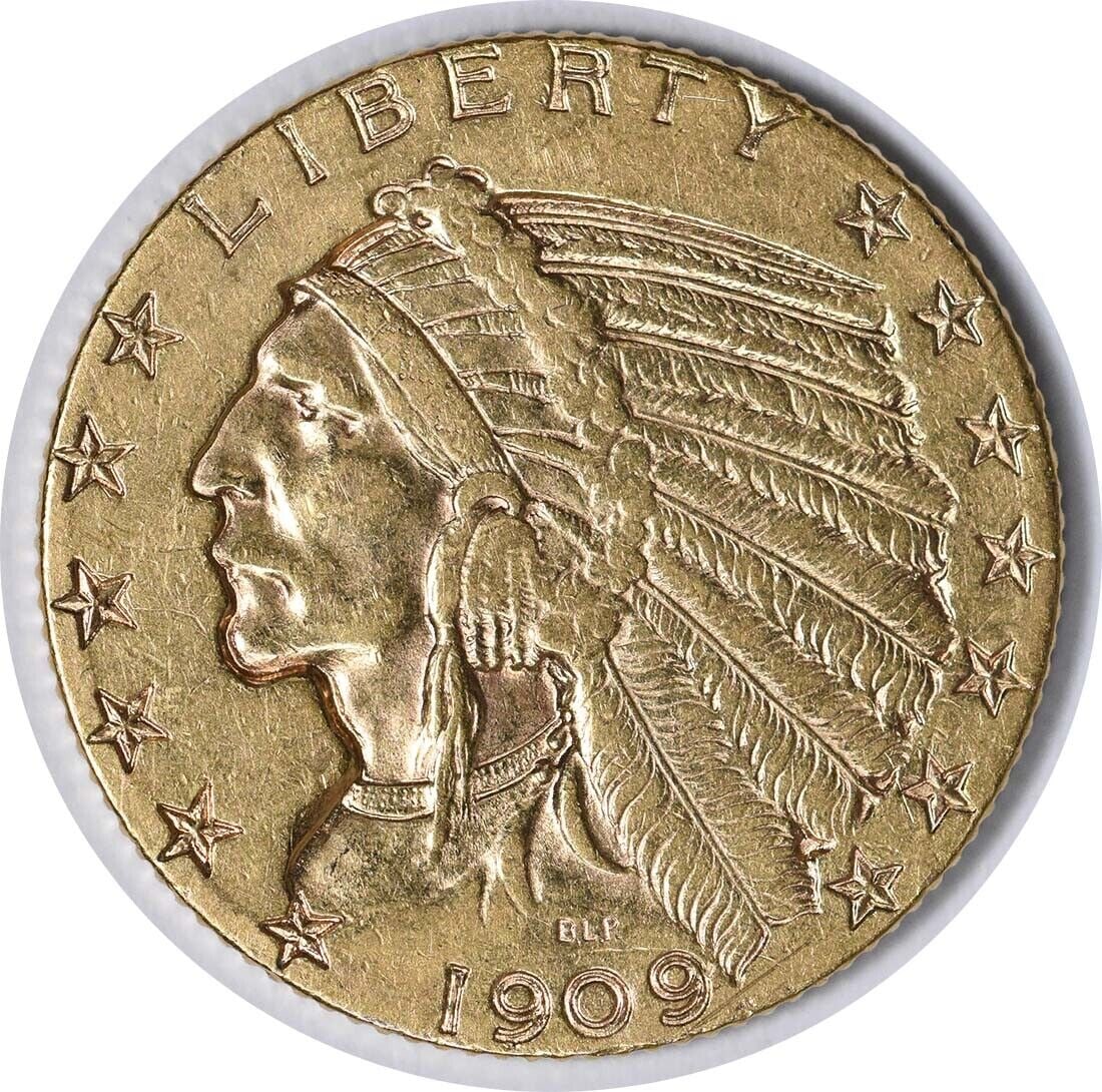 1909 $5 Gold Indian Coin XF Bela Lyon Pratt Design: 1909 $5 Gold Indian Coin XF Bela Lyon Pratt Design This 1909 $5 Gold Indian coin features the exquisite design of Bela Lyon Pratt and is composed of 90% gold and 10% copper. Minted in Philadelphia, th