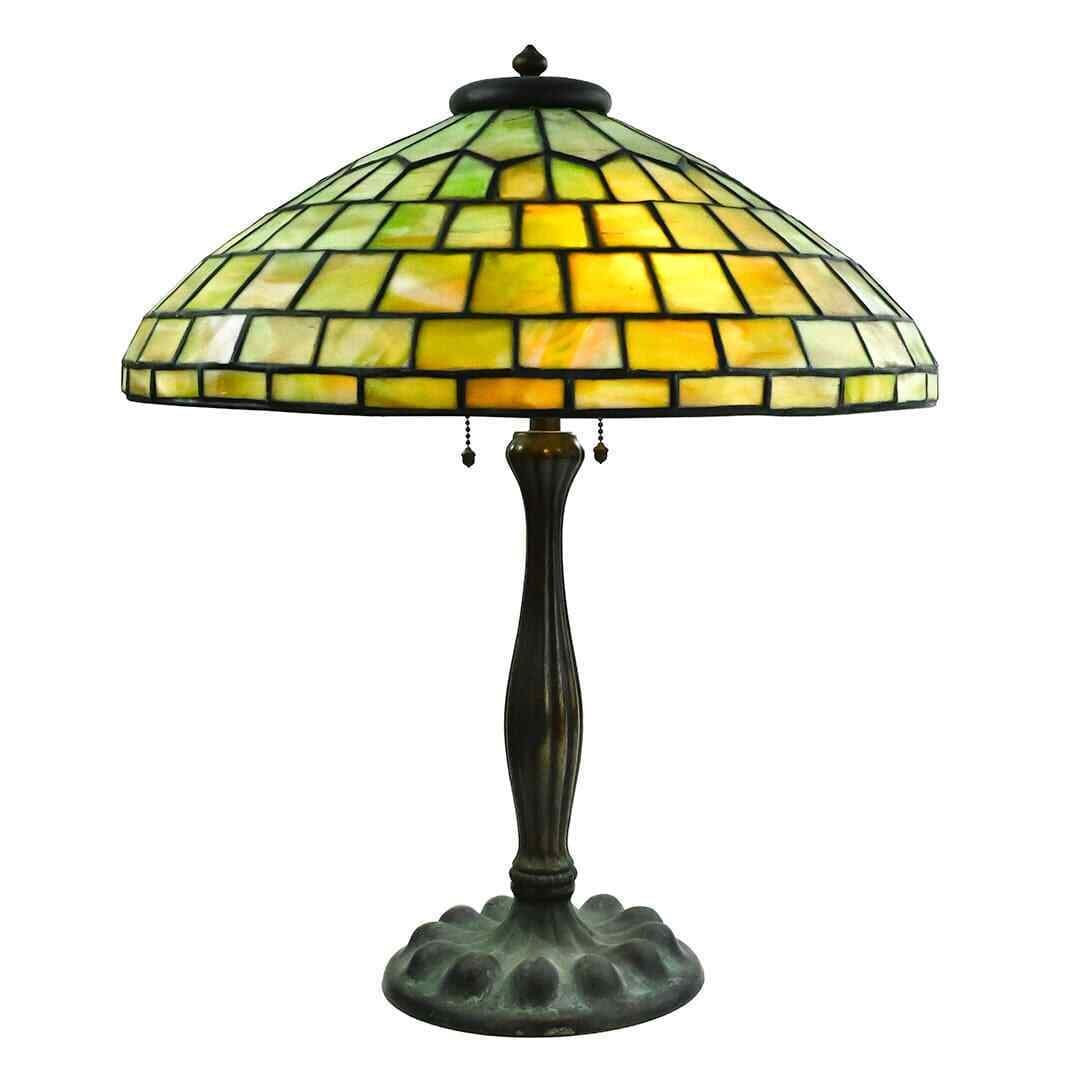 Duffner & Kimberly 1915-1920 Art Nouveau Geometric Leaded Lamp 22x19: Duffner & Kimberly 1915-1920 Art Nouveau Geometric Leaded Lamp 22x19 This exquisite Duffner & Kimberly Geometric Leaded Antique Lamp is a stunning representation of Art Nouveau design, crafted between