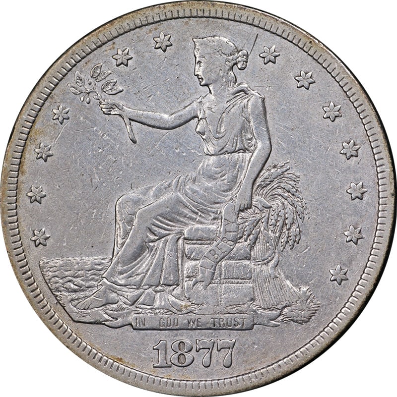 1877-S Trade Dollar Silver VF Grade San Francisco Mint: 1877-S Trade Dollar Silver VF Grade San Francisco Mint This 1877-S Trade Dollar features a nice Very Fine (VF) grade, showcasing appealing eye appeal and a strong strike. The coin was minted in San Fr
