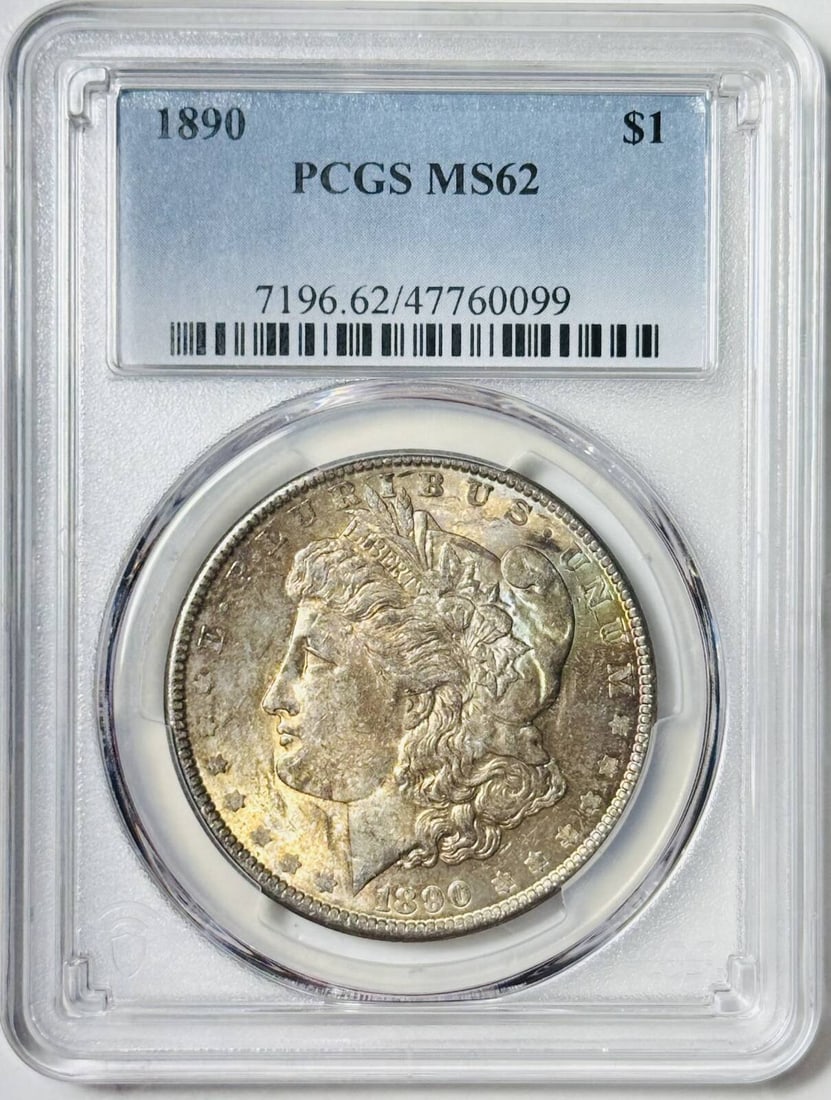 1890 P Morgan Silver Dollar Uncirculated PCGS MS 62: 1890 P Morgan Silver Dollar Uncirculated PCGS MS 62 This 1890 P Morgan Silver Dollar is a stunning example of American coinage, featuring a high-grade MS 62 certification by PCGS. Struck in silver at 