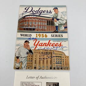 1956 World Series Yankees Dodgers Signed Program JSA COA Mantle Koufax 9 x 12 (1 of 19)