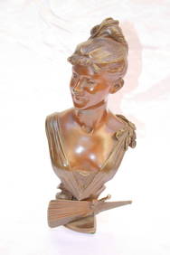 19th Century French Art Nouveau Bronze Bust by Ferrand 15.4" Tall (1 of 9)