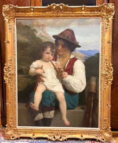 19th Century Oil Painting 'La Lecon De Flute' by Bouguereau 54 x 43.5 (1 of 13)