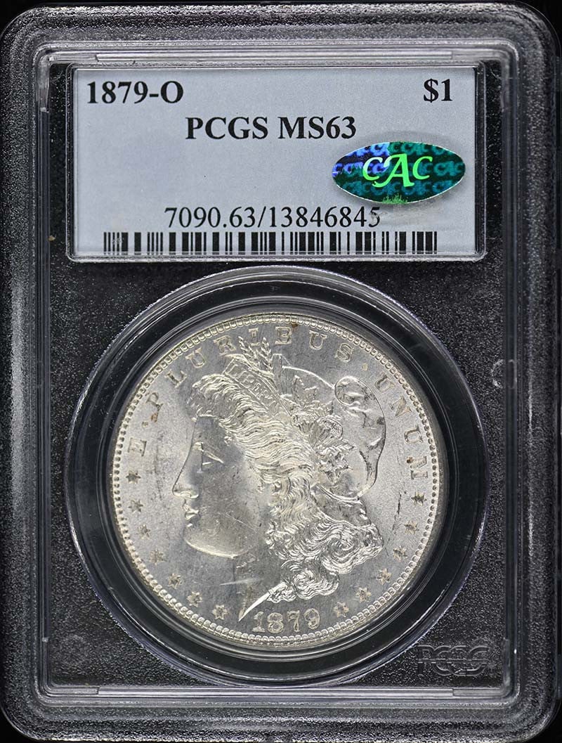 1879-O Morgan Dollar PCGS MS63 CAC Uncirculated New Orleans: 1879-O Morgan Dollar PCGS MS63 CAC Uncirculated New Orleans This 1879-O Morgan Dollar is a stunning example of U.S. coinage, certified by PCGS with a grade of MS63. The coin is uncirculated, showcasin