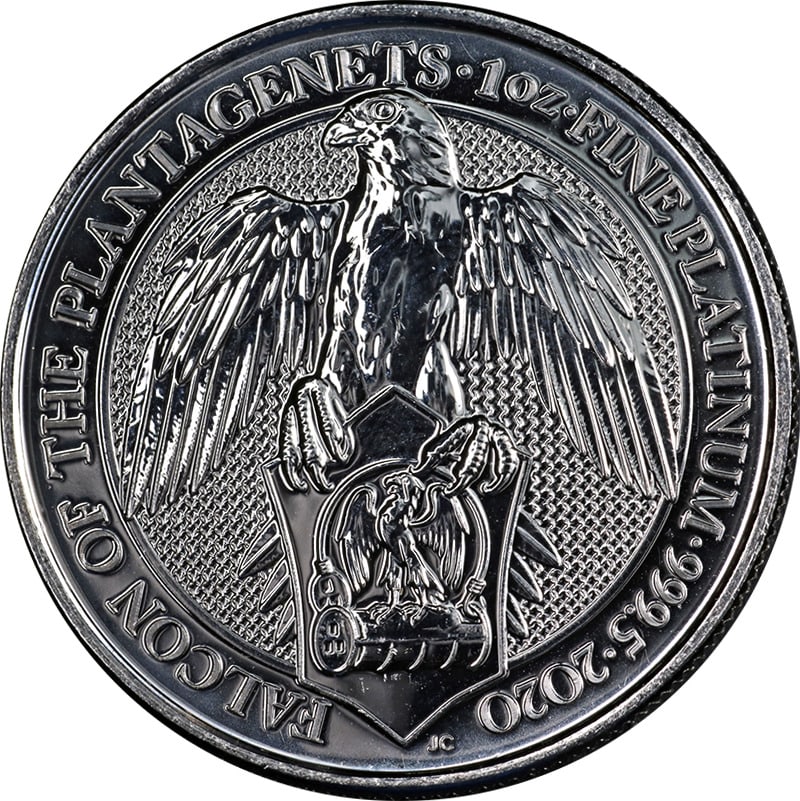2020 Great Britain 1 oz Platinum Queen's Beasts Falcon Coin MS: 2020 Great Britain 1 oz Platinum Queen's Beasts Falcon Coin MS This 2020 Great Britain 1 oz Platinum Queen's Beasts coin features the Falcon of Plantagenet, showcasing a stunning design that celebrate