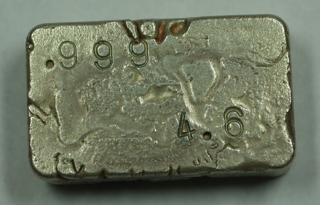 4.6 Ounce Silver Poured Bar .999 Fine Unbranded Bullion: 4.6 Ounce Silver Poured Bar .999 Fine Unbranded Bullion This unbranded silver poured bar weighs 4.6 ounces and is crafted from .999 fine silver. It is a pre-owned item, showcasing the quality and craf
