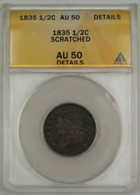 1835 Classic Head Half Cent Coin ANACS AU 50 Copper (1 of 2)